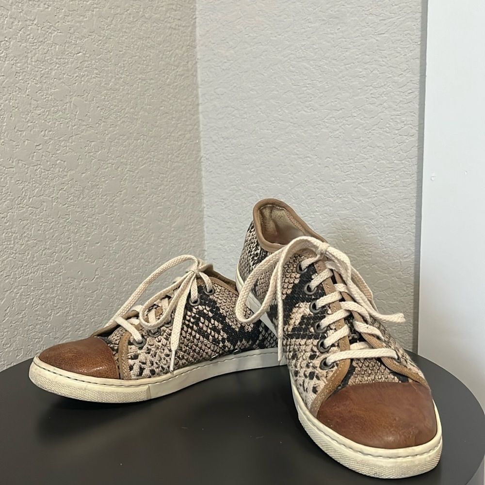 LANVIN Women's Bi-Color Leather Snakeskin Sneaker with Cap Toe, Size 37 (6.5 US)